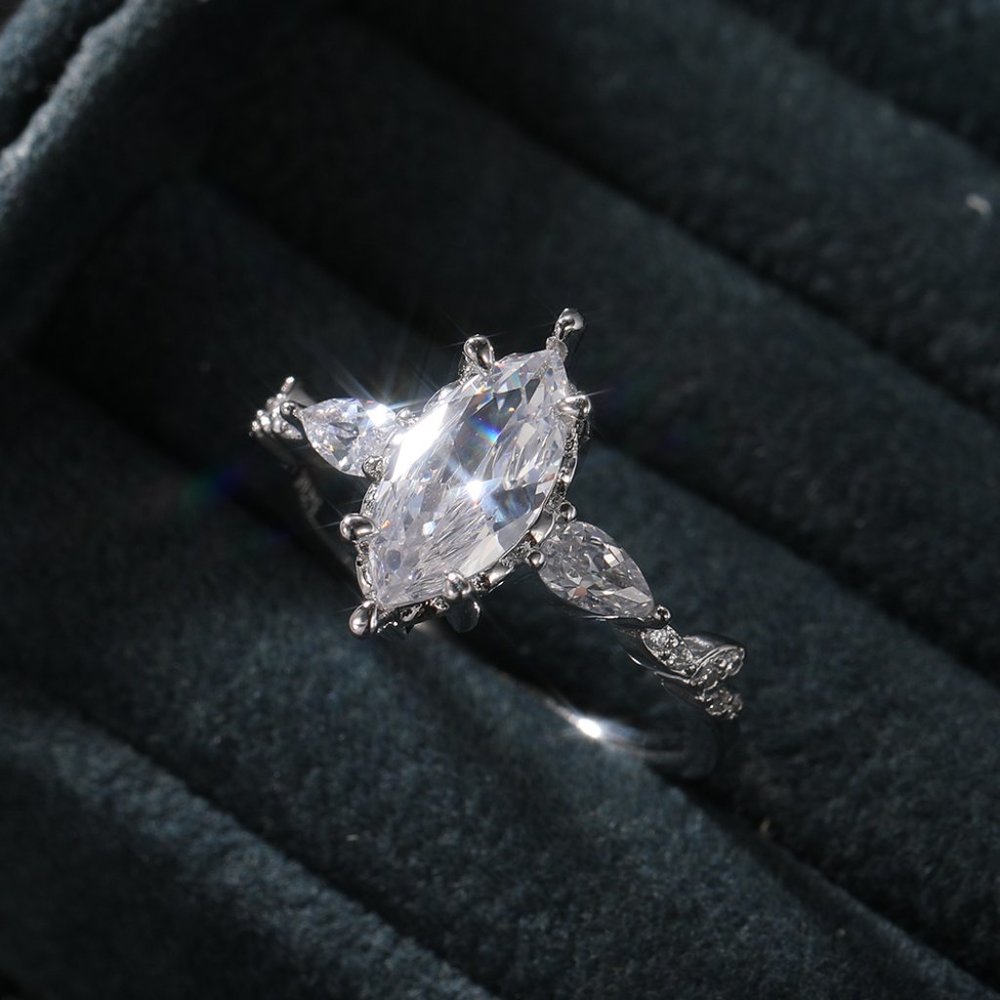💍NEW 925 STERLING SILVER MARQUIS ROMANTIC TRENDY DIAMOND RING, K824 - Picture 8 of 11